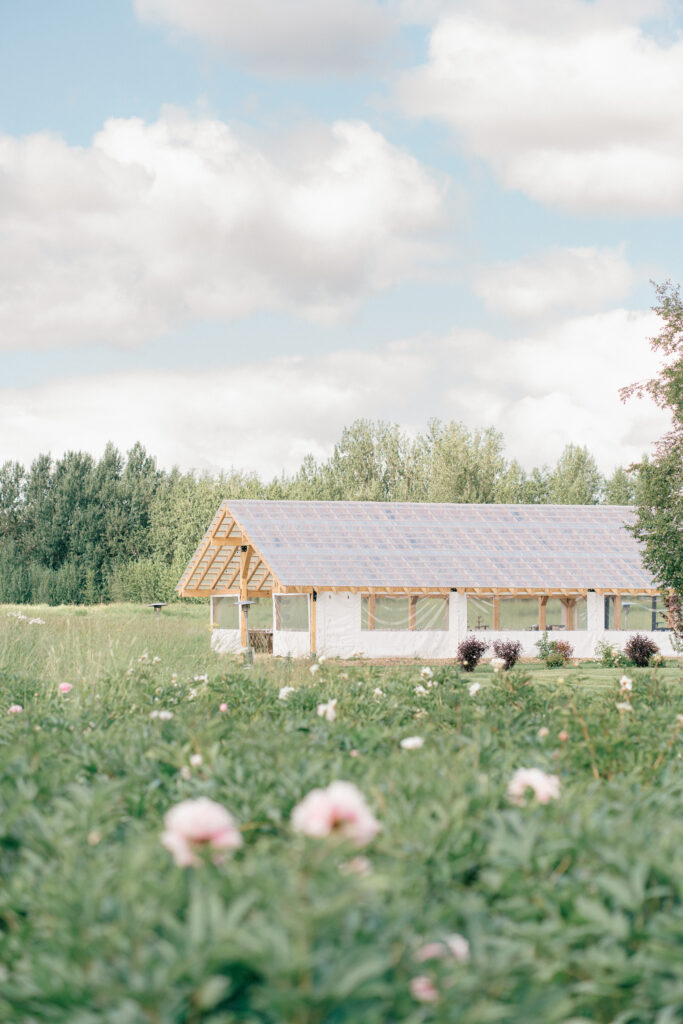Outdoor barn pavilion at Mountain Field Farms wedding reception, Palmer Alaska